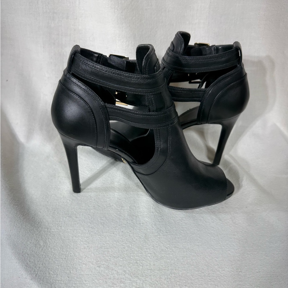 MICHAEL Michael Kors Black Heeled Boots with Gold Buckles Size 9.5 - Picture 6 of 10